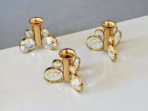 Lot de 6 bougeoirs en laiton et cristal, dans le style de Gaetano Sciolari, Palwa