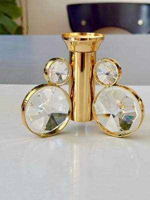 Lot de 6 bougeoirs en laiton et cristal, dans le style de Gaetano Sciolari, Palwa