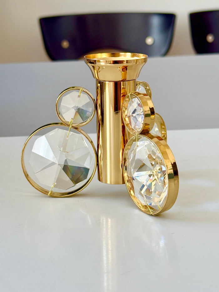 Set of 6 Palwa Gaetano Sciolari Style Brass & Crystal Candle Holder Candlestick