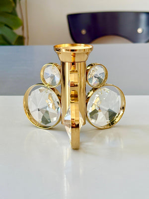 Lot de 6 bougeoirs en laiton et cristal, dans le style de Gaetano Sciolari, Palwa