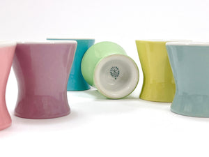 6 Midcentury Pastel Daisy Porcelain Egg Cups, Lilien, Austria, 1950s