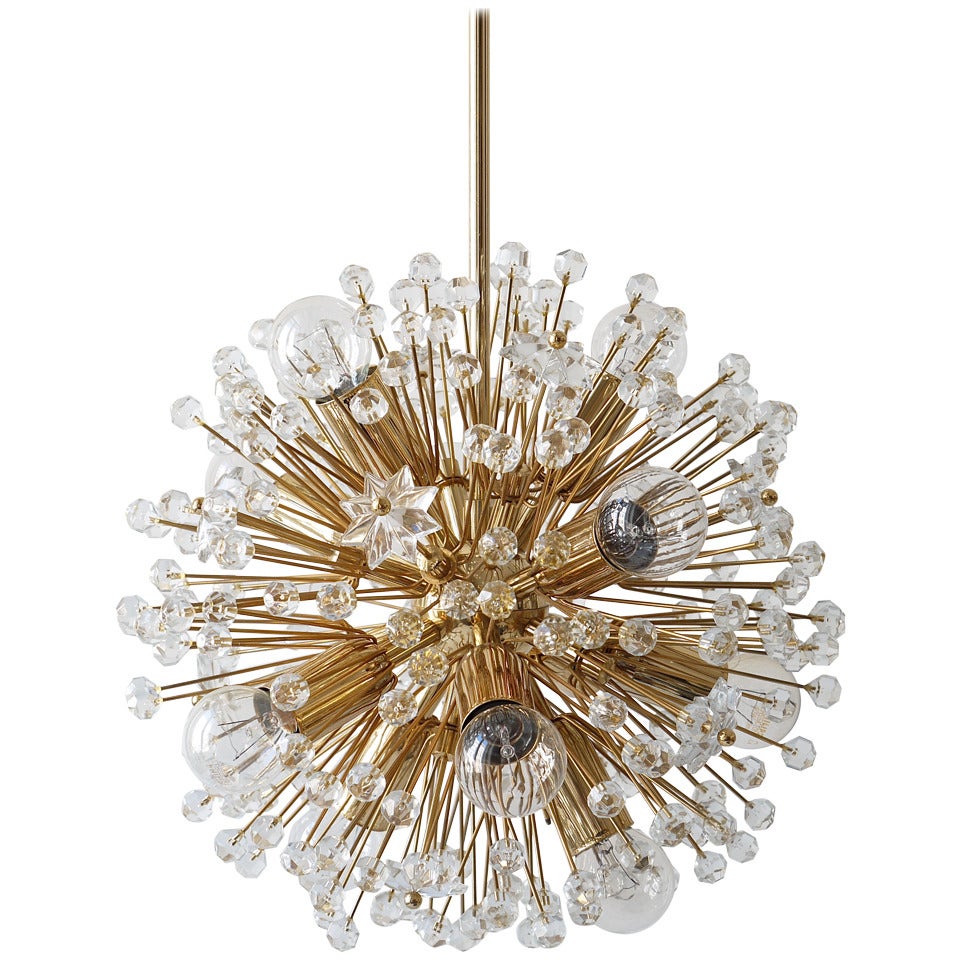 Emil Stejnar Gold-Plated Midcentury Dandelion Sputnik Blowball Chandelier, 1970s
