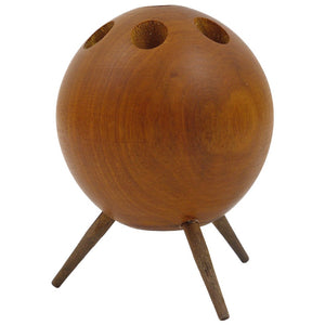 Carl Aubock Ball Tripod Candlestick Walnut Candle Holder, Austria 1950s