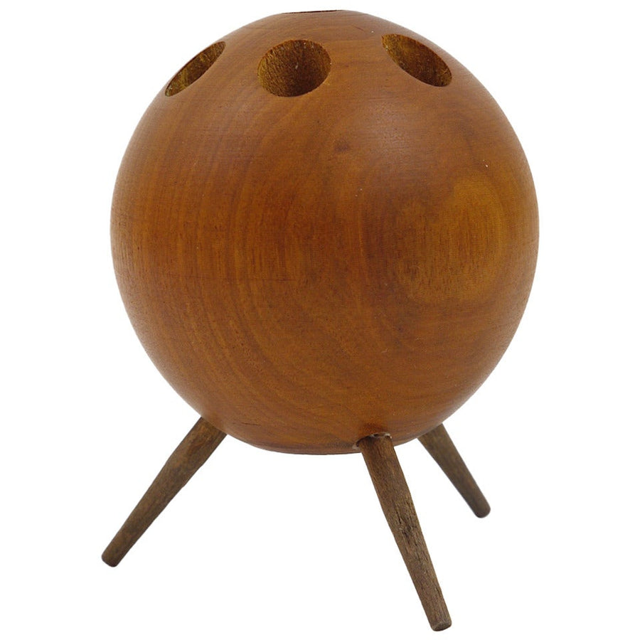 Carl Aubock Ball Tripod Candlestick Walnut Candle Holder, Austria 1950s