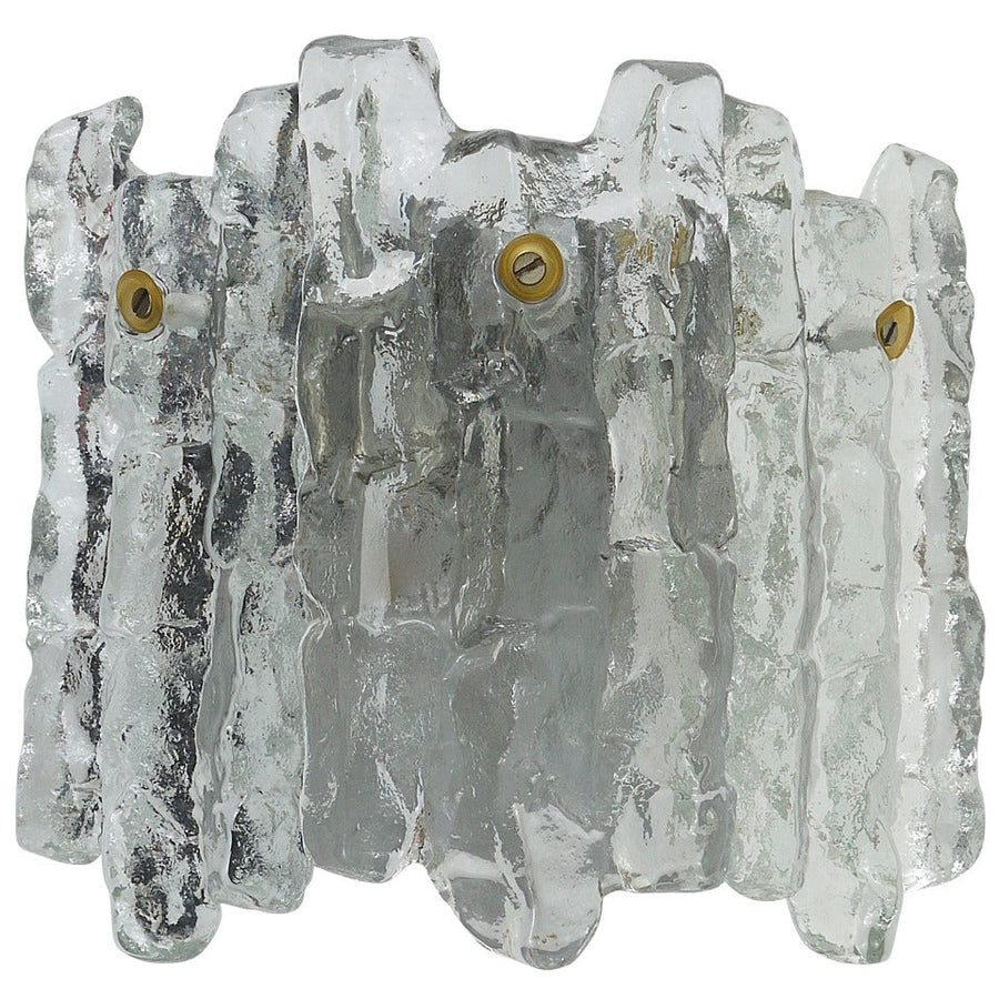 J.T. Kalmar Soria Midcentury Ice Glass Sconce Wall Light, Austria, 1970s