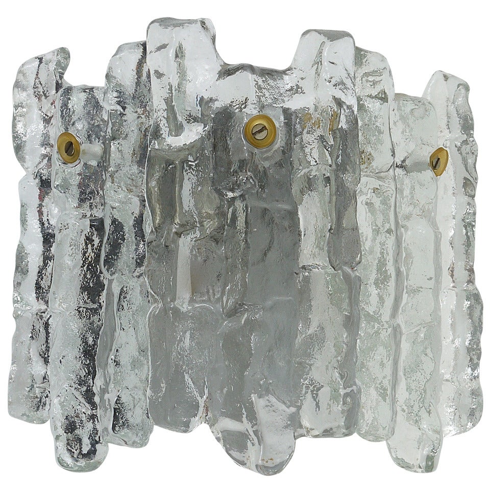Applique murale J.T. Kalmar Soria en verre glacé, Mid-Century, Autriche, années 1970