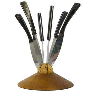 Carl Aubock II Walnut Knife Holder with 6 Amboss Knives, Austria, 1950s