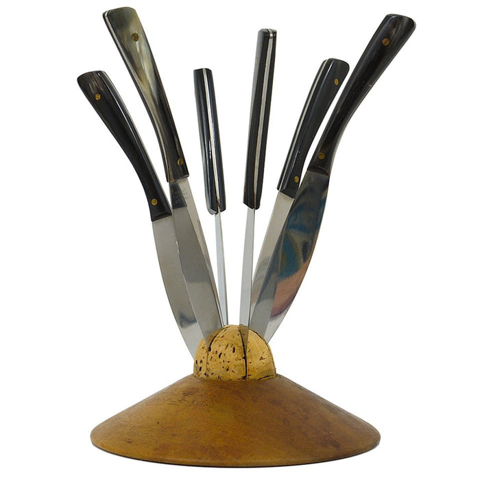 Carl Aubock II Walnut Knife Holder with 6 Amboss Knives, Austria, 1950s