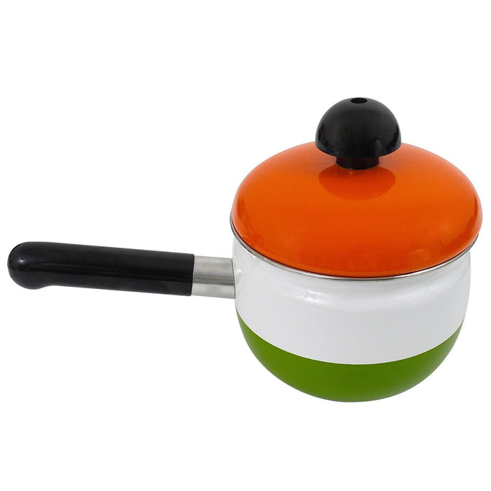 Carl Aubock Enameled Pot with Lid by Riess, Orange, White, Green, Austria, 1970s