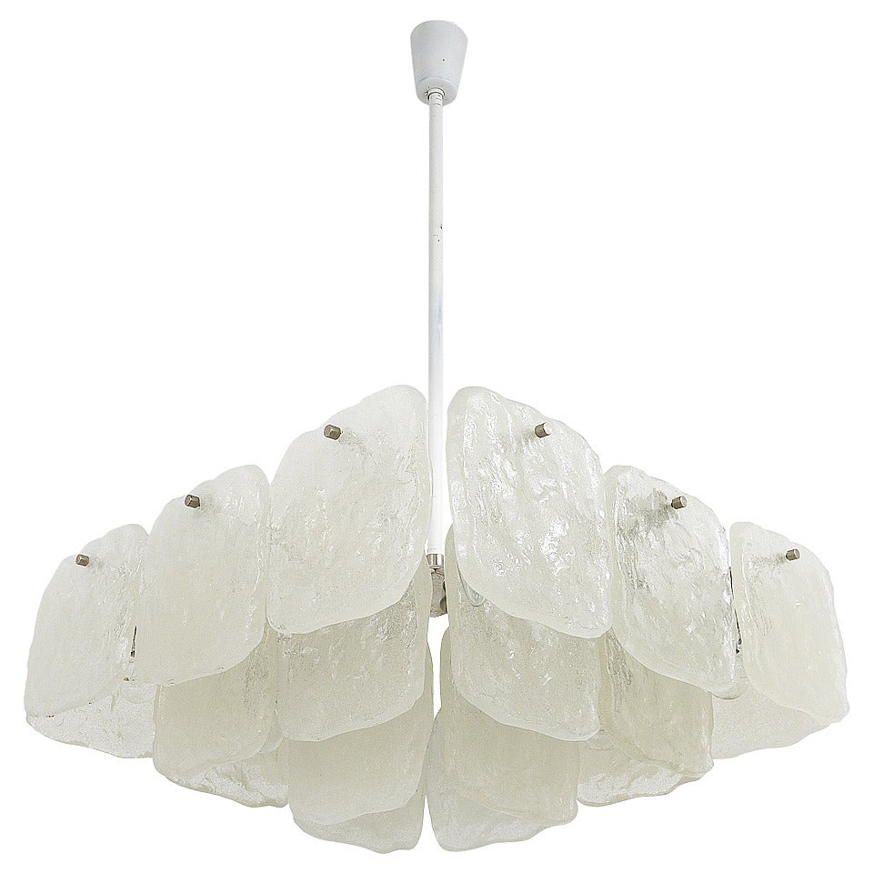 Huge J.T. Kalmar Square Chandelier with Frosted Ice Glass Panels, Austria, 1960s