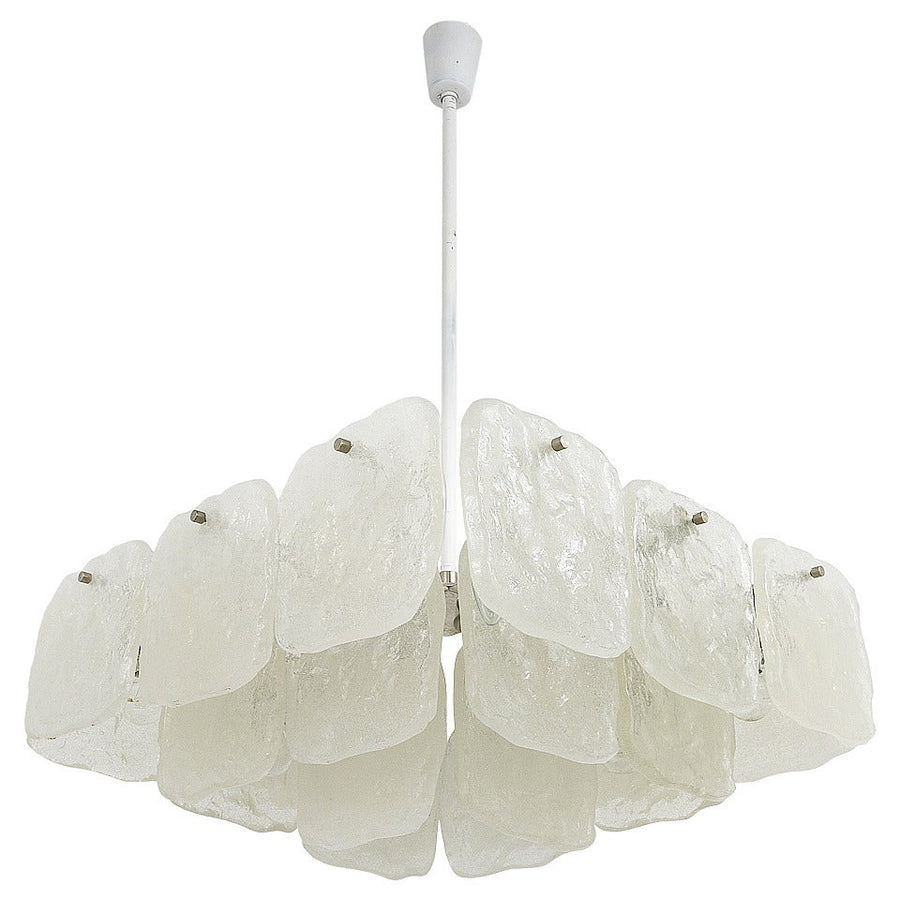 Huge J.T. Kalmar Square Chandelier with Frosted Ice Glass Panels, Austria, 1960s