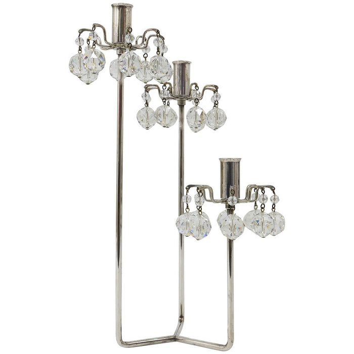 Lobmeyr Silver Plated Candleholder, Faceted Swarovski Crystals, Austria, 1960s