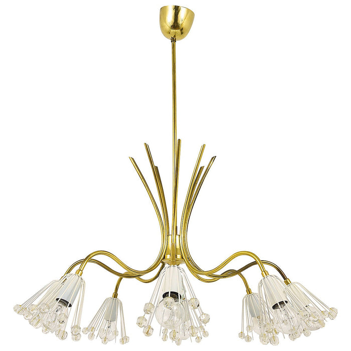 Floral Emil Stejnar Modernist Brass Chandelier, Rupert Nikoll, Austria, 1950s