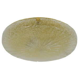Carl Fagerlund Orrefors Textured Glass & Brass Flush Mount, Sweden, 1950s
