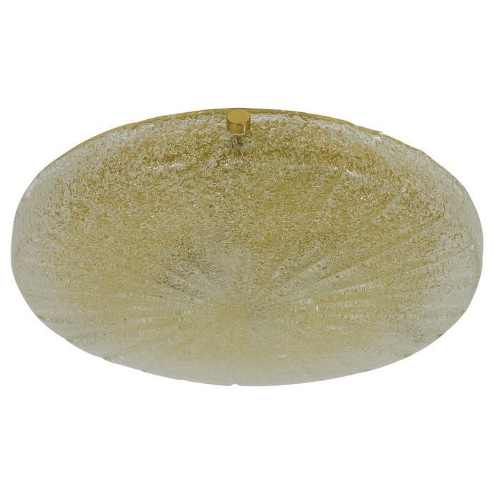 Carl Fagerlund Orrefors Textured Glass & Brass Flush Mount, Sweden, 1950s