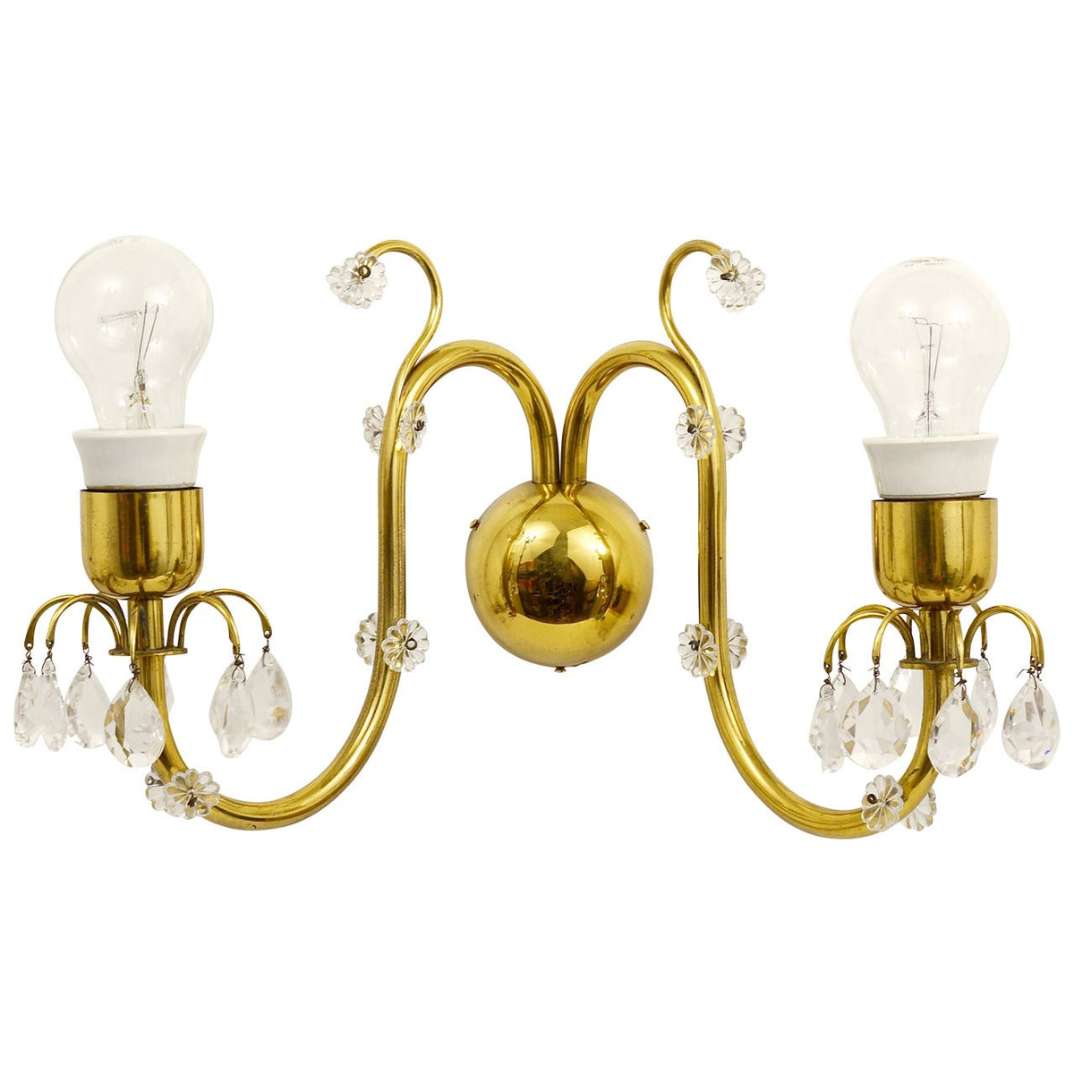 Lobmeyr Vienna precioso y gran aplique de latón y cristal, Austria, años 50