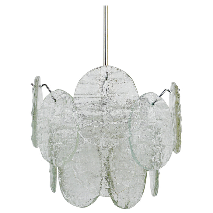 J.T. Kalmar Vienna Ice Glass Disc "Blatt" Mid-Century Chandelier, Austria, 1960s