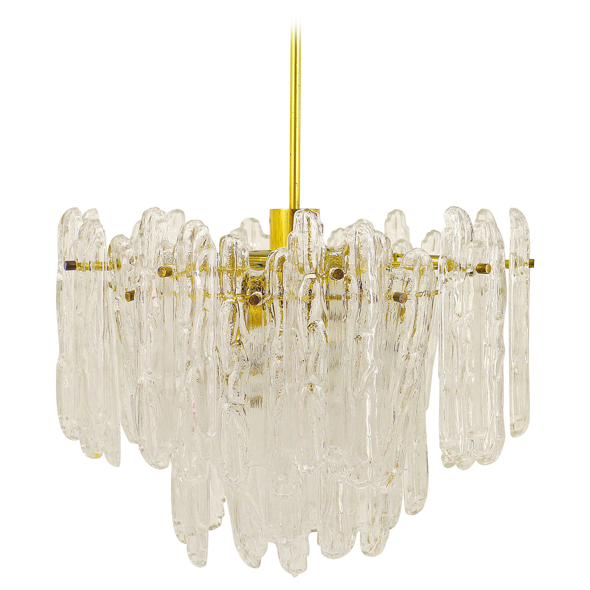 Kinkeldey Icicle Brass Ice Glass Chandelier, Germany, 1960s