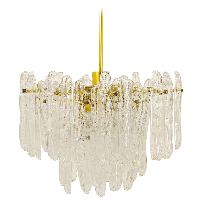 Kinkeldey Icicle Brass Ice Glass Chandelier, Germany, 1960s