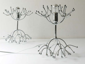Two Gaetano Sciolari Chrome Sputnik Side or Table Lamps, Midcentury Italy, 1960s