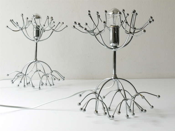 Two Gaetano Sciolari Chrome Sputnik Side or Table Lamps, Midcentury Italy, 1960s
