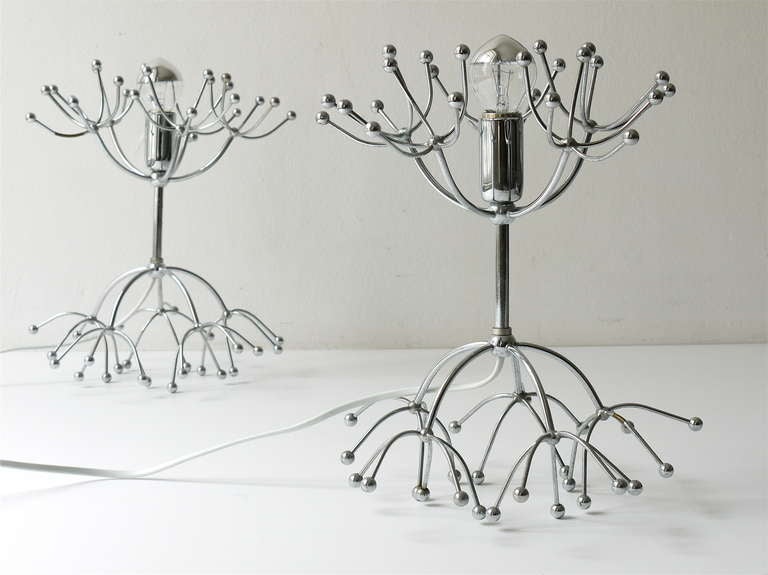 Deux lampes d'appoint ou lampes de table Sputnik en chrome de Gaetano Sciolari, Italie Mid-Century, années 1960