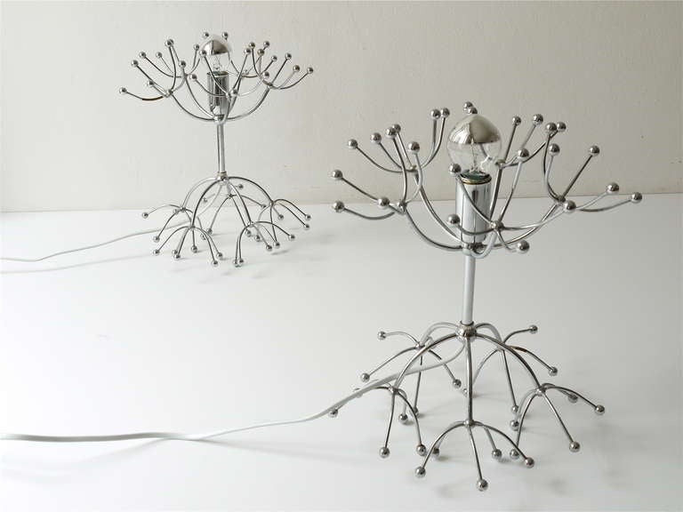 Deux lampes d'appoint ou lampes de table Sputnik en chrome de Gaetano Sciolari, Italie Mid-Century, années 1960