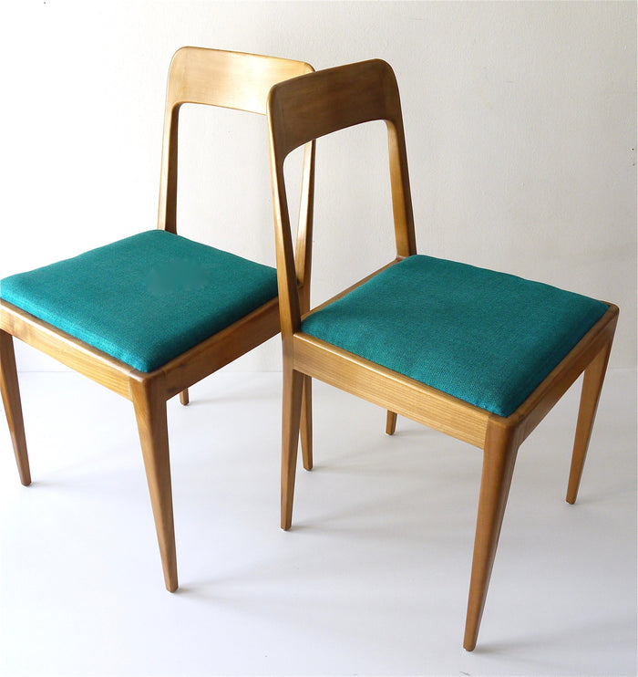 Four Carl Aubock Midcentury Walnut Chairs A7, Vienna, Austria, 1950s