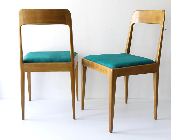 Four Carl Aubock Midcentury Walnut Chairs A7, Vienna, Austria, 1950s