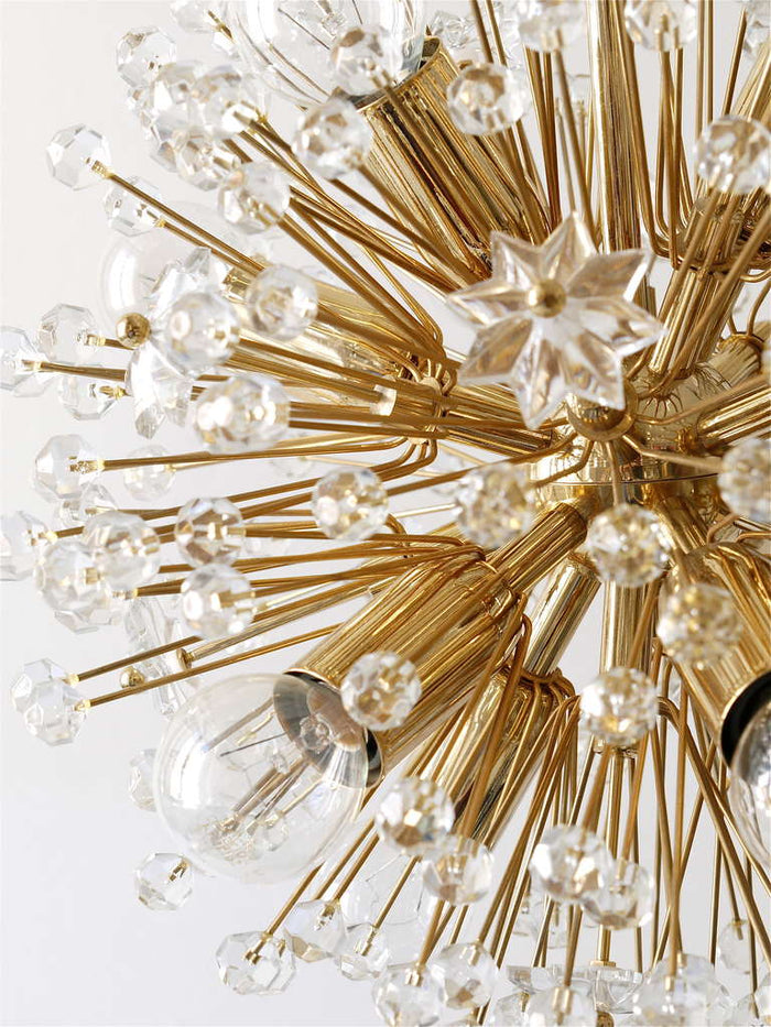 Emil Stejnar Gold-Plated Midcentury Dandelion Sputnik Blowball Chandelier, 1970s