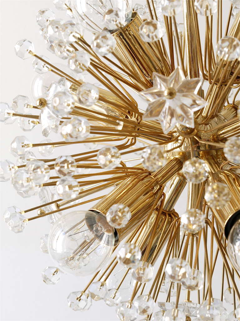 Lustre pissenlit sputnik plaqué or Emil Stejnar, Mid-Century, années 1970