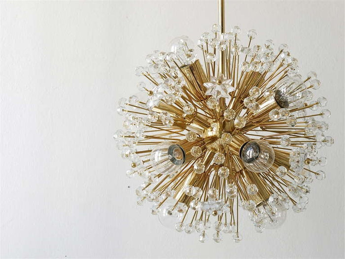Emil Stejnar Gold-Plated Midcentury Dandelion Sputnik Blowball Chandelier, 1970s
