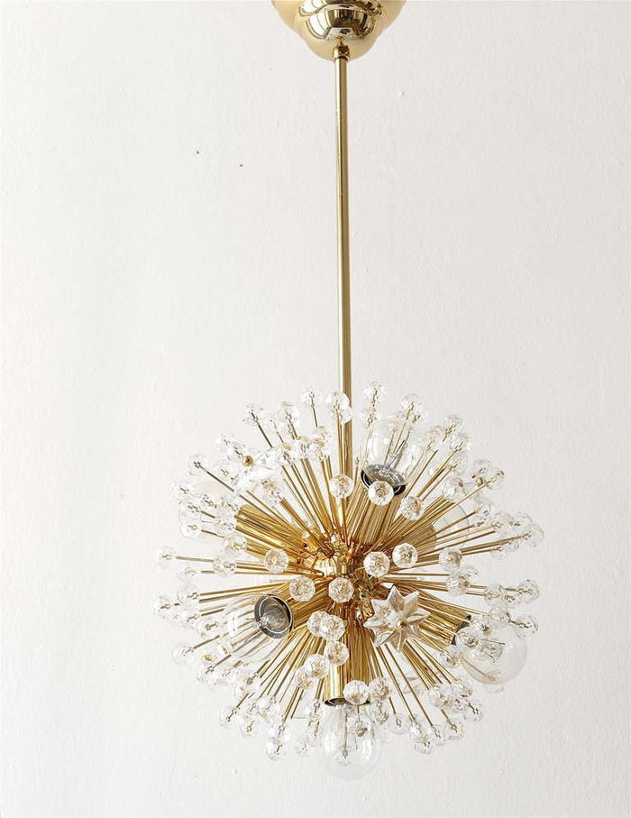 Two Emil Stejnar Gold-Plated Blowball Sputnik Chandelier, Austria, 1970s