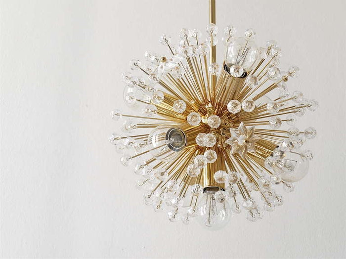 Two Emil Stejnar Gold-Plated Blowball Sputnik Chandelier, Austria, 1970s