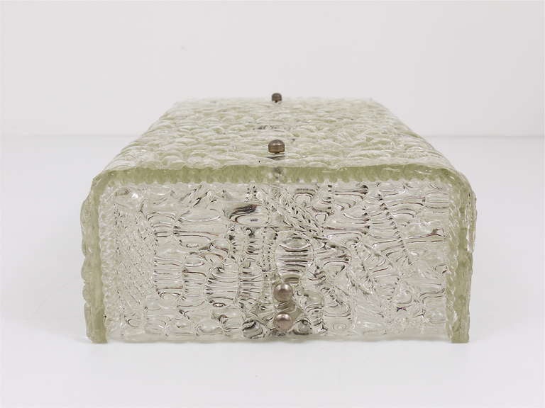 Plafonnier carré en verre texturé Mid-Century J.T. Kalmar, applique, Vienne, années 1950