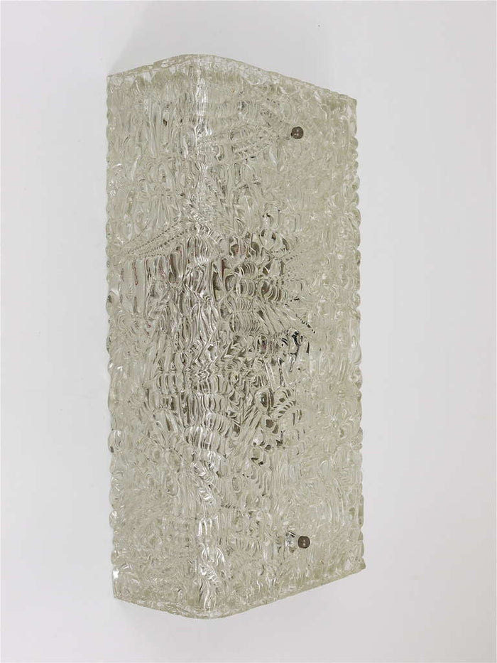 J.T. Kalmar Square Midcentury Textured Glass Flush Mount , Sconce, Vienna, 1950s