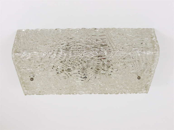 J.T. Kalmar Square Midcentury Textured Glass Flush Mount , Sconce, Vienna, 1950s