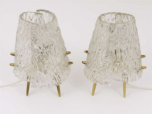 Pair J.T. Kalmar Brass & Textured Glass Mid-Century Table Lamps, Austria, 1950s