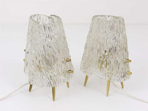 Pair J.T. Kalmar Brass & Textured Glass Mid-Century Table Lamps, Austria, 1950s