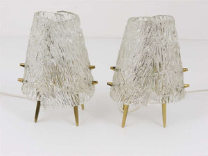 Pair J.T. Kalmar Brass & Textured Glass Mid-Century Table Lamps, Austria, 1950s
