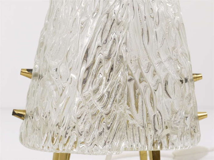 Pair J.T. Kalmar Brass & Textured Glass Mid-Century Table Lamps, Austria, 1950s