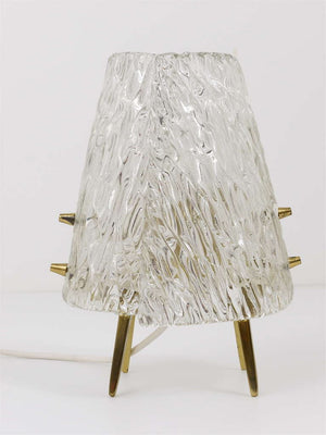 Pair J.T. Kalmar Brass & Textured Glass Mid-Century Table Lamps, Austria, 1950s