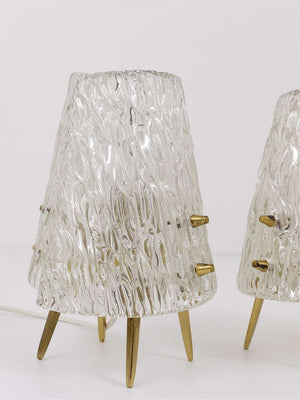 Pair J.T. Kalmar Brass & Textured Glass Mid-Century Table Lamps, Austria, 1950s