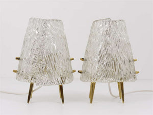 Pair J.T. Kalmar Brass & Textured Glass Mid-Century Table Lamps, Austria, 1950s