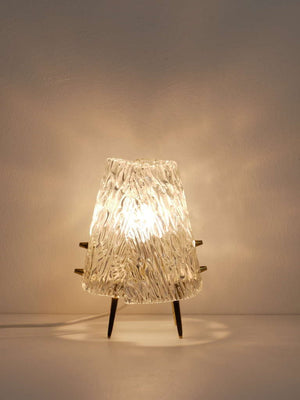 Pair J.T. Kalmar Brass & Textured Glass Mid-Century Table Lamps, Austria, 1950s