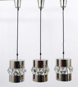 Three Bakalowits Nickel, Brass and Faceted Crystal Pendant Lamps, Austria, 1950s