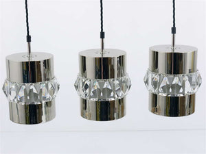 Three Bakalowits Nickel, Brass and Faceted Crystal Pendant Lamps, Austria, 1950s