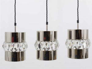 Three Bakalowits Nickel, Brass and Faceted Crystal Pendant Lamps, Austria, 1950s