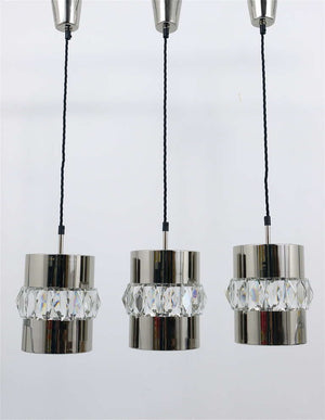 Three Bakalowits Nickel, Brass and Faceted Crystal Pendant Lamps, Austria, 1950s