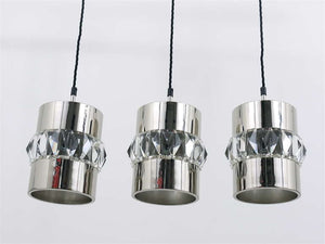 Three Bakalowits Nickel, Brass and Faceted Crystal Pendant Lamps, Austria, 1950s